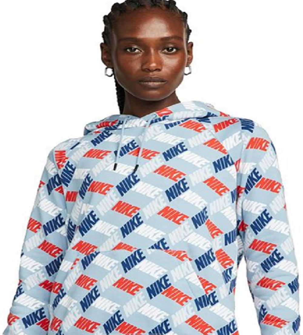 Moletom com capuz Nike Sportswear Essentials feminino estampado, azul, tamanho grande