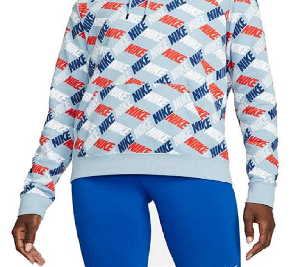 Moletom com capuz Nike Sportswear Essentials feminino estampado, azul, tamanho grande