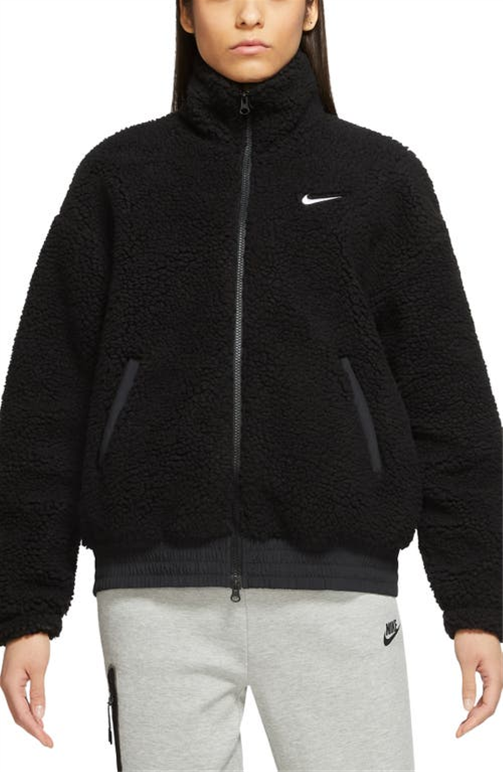 Jaqueta Nike Sportswear Swoosh Plush Fleece Feminina Preta Tamanho Médio