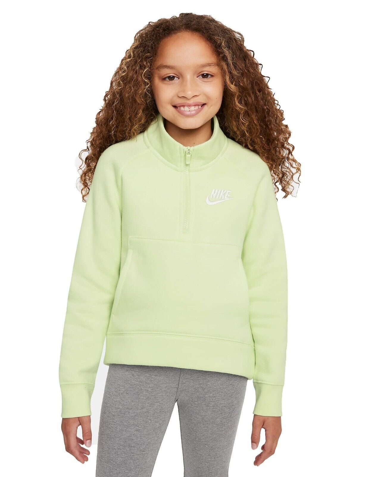 Suéter Nike Big Girls Sportswear Club Fleece com meio zíper, verde, tamanho G