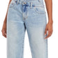 Calça Jeans Pistola Feminina Cintura Alta Assimétrica Reta Azul Tamanho 28