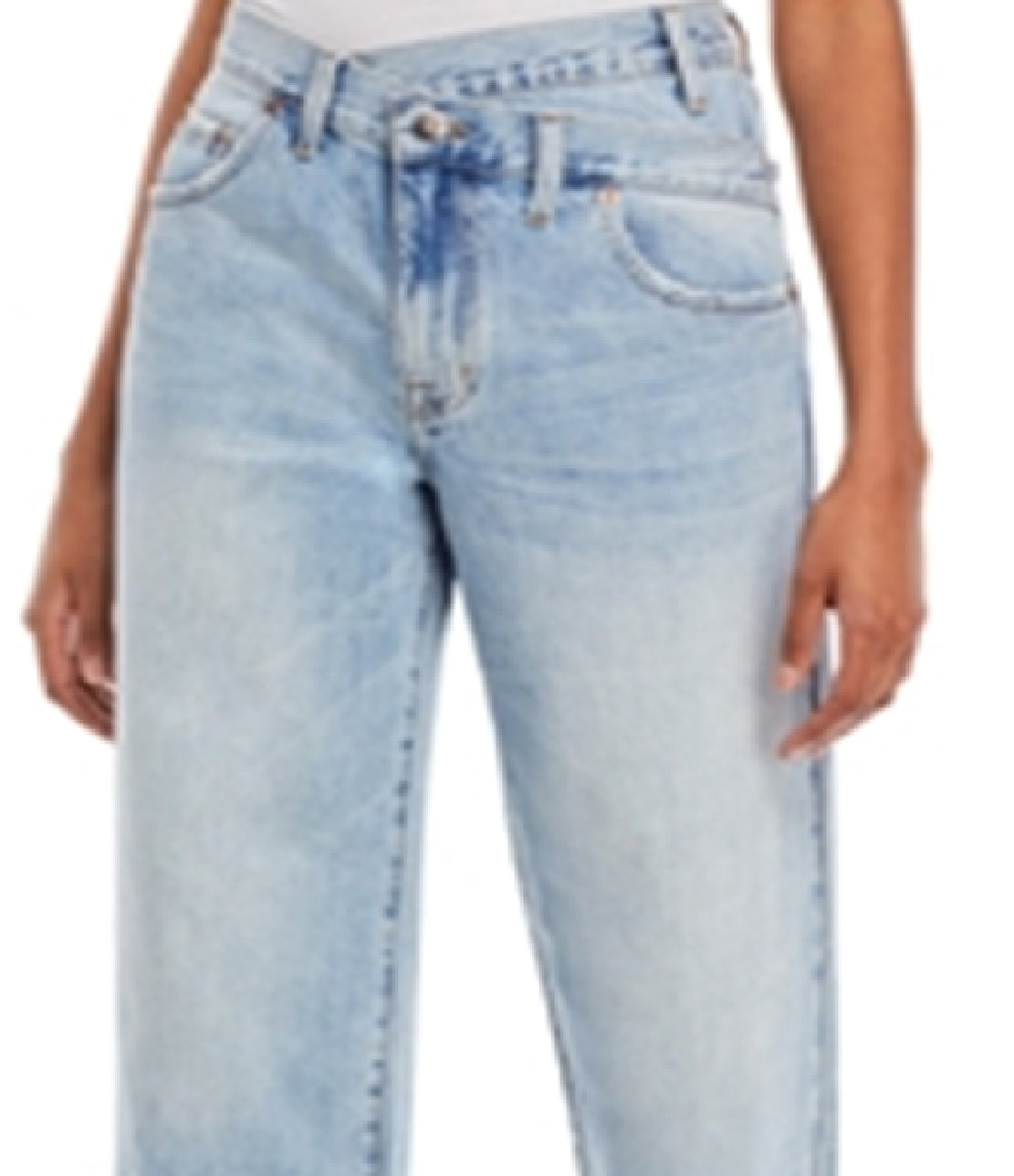 Calça Jeans Pistola Feminina Cintura Alta Assimétrica Reta Azul Tamanho 28