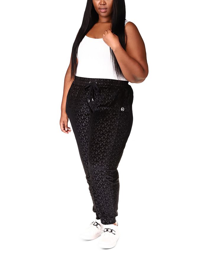 Calça jogger feminina Michael Kors em veludo com relevo, preta, tamanho 4X