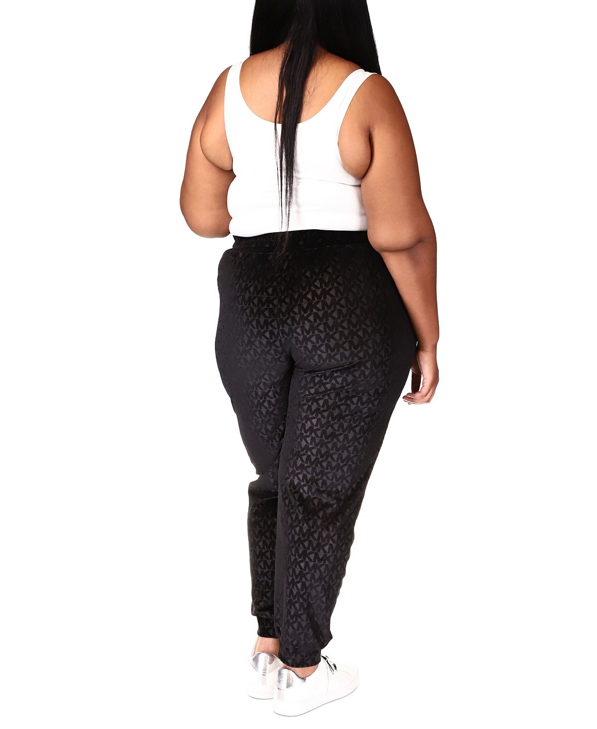 Calça jogger feminina Michael Kors em veludo com relevo, preta, tamanho 4X