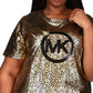 Camiseta feminina Michael Kors com estampa de logotipo metálico, cinza, tamanho 0X