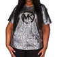 Camiseta feminina Michael Kors com estampa de logotipo metálico, cinza, tamanho 1X