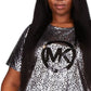 Camiseta feminina Michael Kors com estampa de logotipo metálico, cinza, tamanho 1X