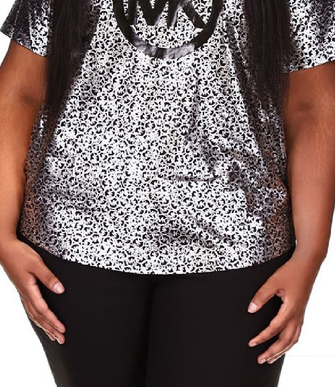 Camiseta feminina Michael Kors com estampa de logotipo metálico, cinza, tamanho 1X