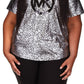 Camiseta feminina Michael Kors com estampa de logotipo metálico, cinza, tamanho 2X