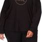 Camiseta feminina Michael Kors com logo de strass e malha waffle, preta