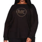Camiseta feminina Michael Kors com logo de strass e malha waffle, preta, tamanho 2X