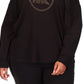 Camiseta feminina Michael Kors com logo de strass e malha waffle, preta, tamanho 2X