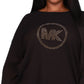 Camiseta feminina Michael Kors com logo de strass e malha waffle, preta
