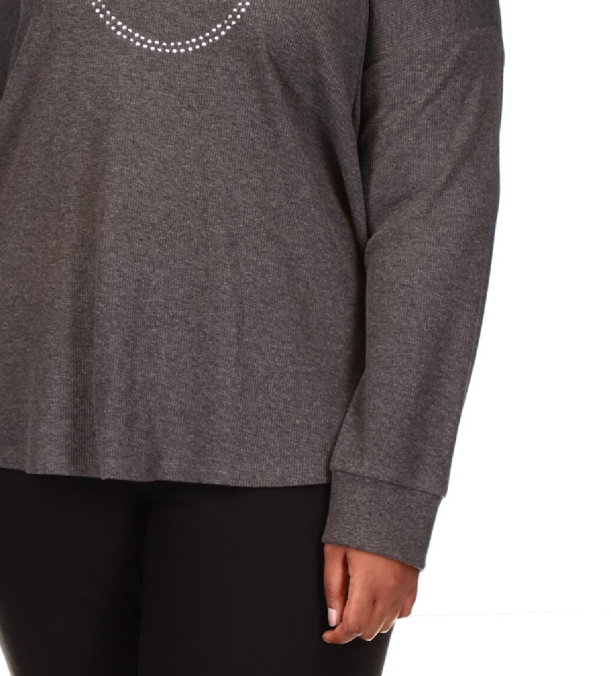 Camiseta feminina Michael Kors com logo de strass e malha waffle, cinza, tamanho 3X