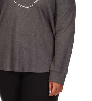 Camiseta feminina Michael Kors com logo de strass e malha waffle, cinza, tamanho 3X