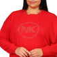 Camiseta feminina Michael Kors com logo de strass e malha waffle, vermelha, tamanho 2X