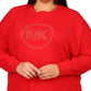Camiseta feminina Michael Kors com logo de strass e malha waffle, vermelha, tamanho 4X