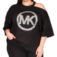 Camiseta feminina Michael Kors de algodão com estampa de logotipo e ombros descobertos, preta, tamanho 3X