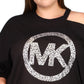 Camiseta feminina Michael Kors de algodão com estampa de logotipo e ombros descobertos, preta, tamanho 3X