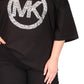 Camiseta feminina Michael Kors de algodão com estampa de logotipo e ombros descobertos, preta, tamanho 3X