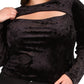 Blusa de veludo com recorte de manga comprida feminina Michael Kors, preta, tamanho 3X