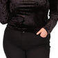 Blusa de veludo com recorte de manga comprida feminina Michael Kors, preta, tamanho 3X