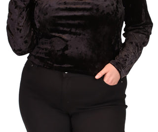 Blusa de veludo com recorte de manga comprida feminina Michael Kors, preta, tamanho 3X