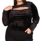 Blusa de veludo com recorte de manga comprida feminina Michael Kors, preta, tamanho 3X