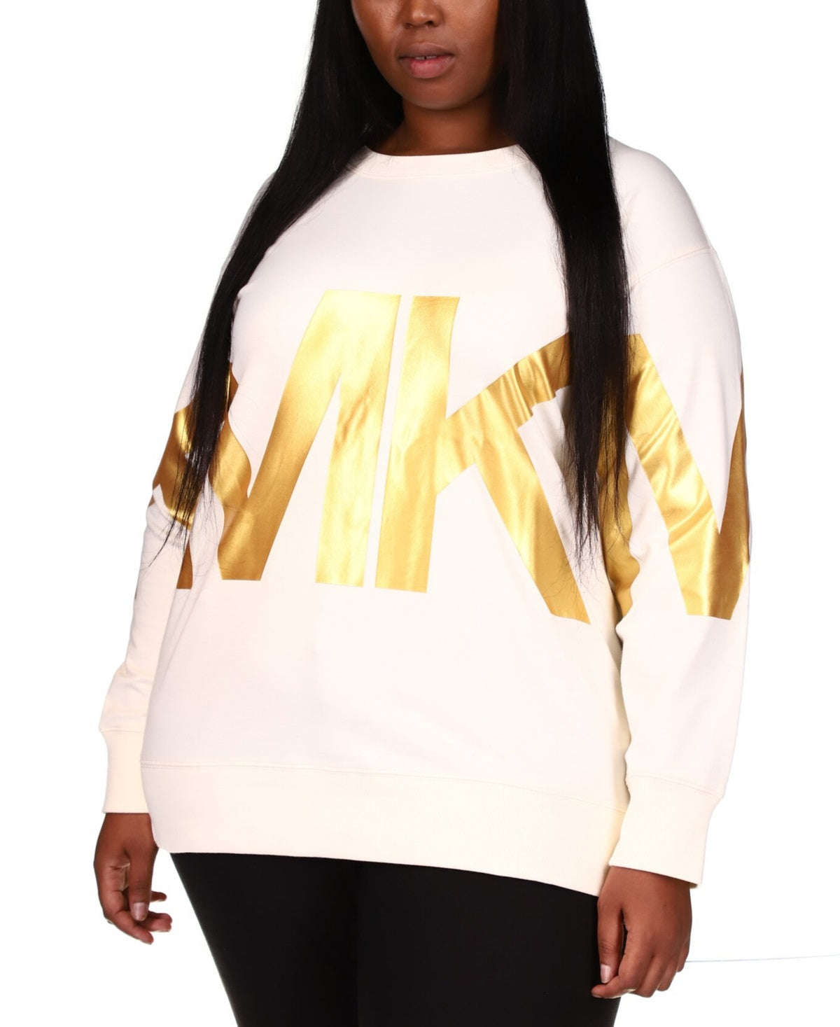 Moletom feminino exclusivo Michael Kors com logotipo plus size, branco, tamanho 3X