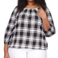 Blusa feminina Michael Kors Buffalo Check Peasant, branca, tamanho 3X
