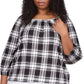 Blusa feminina Michael Kors Buffalo Check Peasant, branca, tamanho 3X