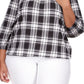 Blusa feminina Michael Kors Buffalo Check Peasant, branca, tamanho 3X