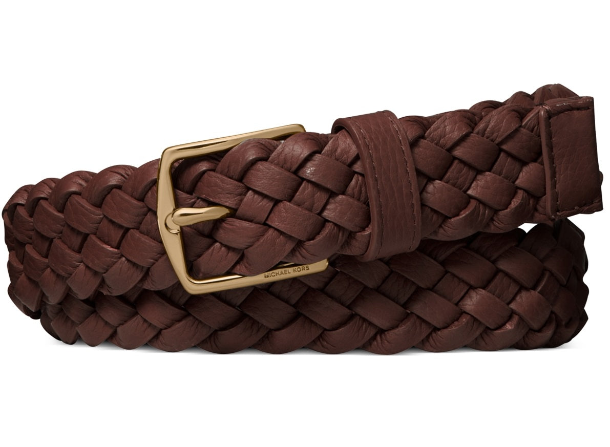 Cinto social feminino Michael Kors em couro trançado marrom tamanho regular
