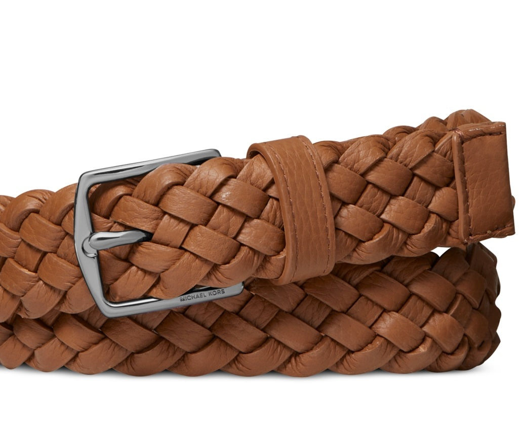 Cinto social masculino Michael Kors em couro trançado, marrom, tamanho 40