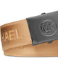 Cinto deslizante com fita de logotipo Michael Kors masculino marrom tamanho 32