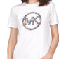 Camiseta feminina floral de manga curta Michael Kors, branca, tamanho pequeno médio