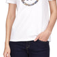 Camiseta feminina floral de manga curta Michael Kors, branca, tamanho pequeno médio