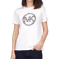 Camiseta feminina floral de manga curta Michael Kors, branca, tamanho pequeno médio