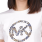 Camiseta feminina floral de manga curta Michael Kors, branca, tamanho pequeno grande