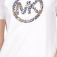 Camiseta feminina floral de manga curta Michael Kors, branca, tamanho pequeno grande