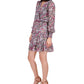 Vestido curto Michael Kors feminino, com babados, forro floral, manga comprida, decote sobrepeliz, festa, preto, tamanho médio