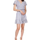 Vestido envelope falso listrado de manga curta feminino Michael Kors, azul