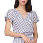 Vestido envelope falso listrado de manga curta feminino Michael Kors, azul