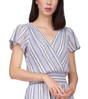 Vestido envelope falso listrado de manga curta feminino Michael Kors, azul