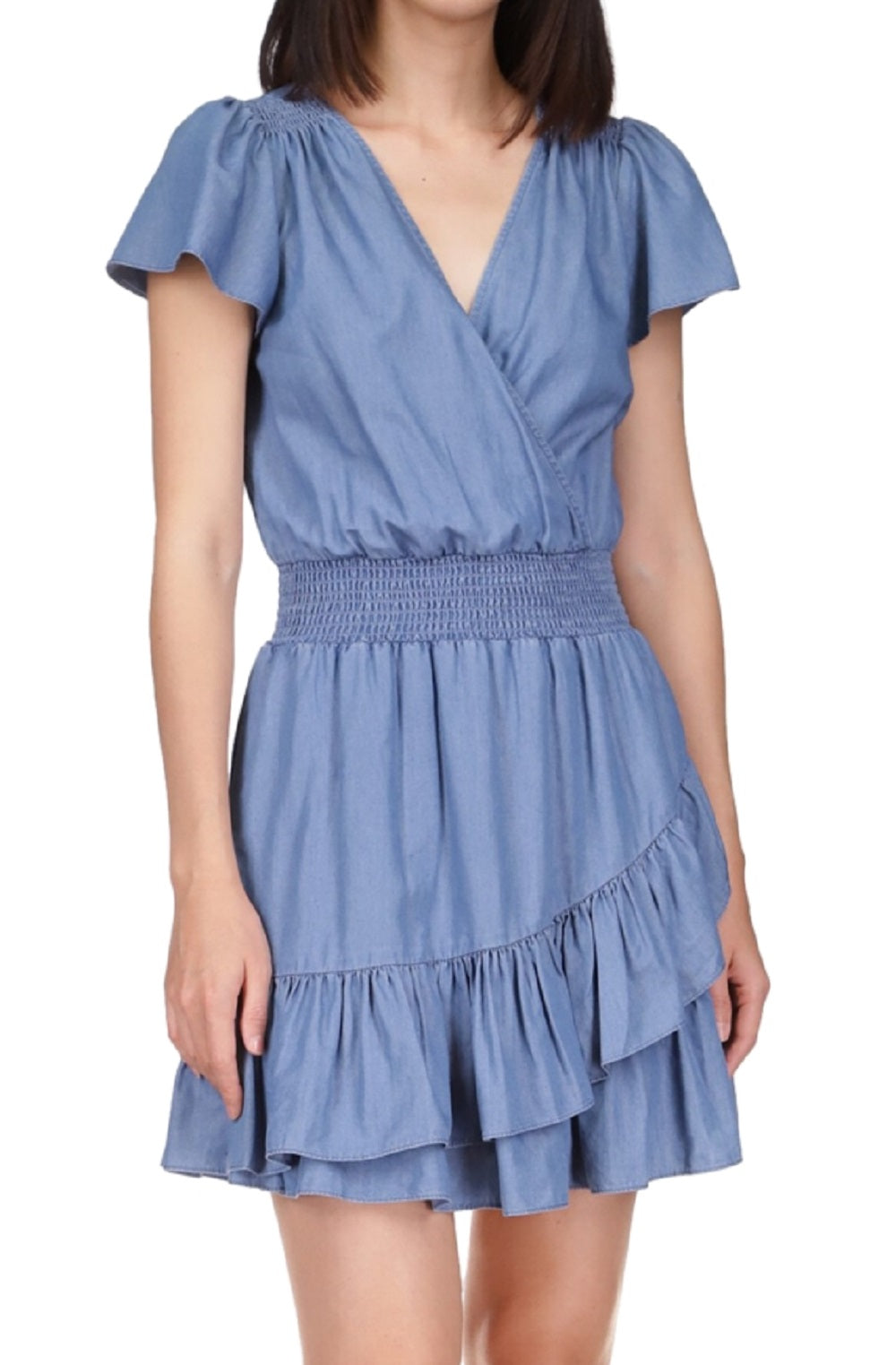 Vestido envelope smocked feminino Michael Kors azul tamanho médio