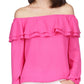 Blusa camponesa com babados e ombros de fora, Michael Kors, feminina, rosa, tamanho extrapequeno