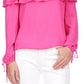 Blusa camponesa com babados e ombros de fora, Michael Kors, feminina, rosa, tamanho extrapequeno
