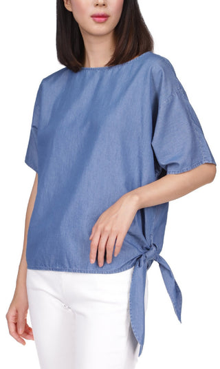 Top feminino Michael Kors com amarração lateral, azul, tamanho pequeno