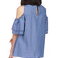 Blusa feminina Michael Kors com mangas em camadas e ombros descobertos, azul, tamanho extragrande