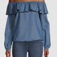 Blusa feminina Michael Kors com babados e ombros de fora, azul